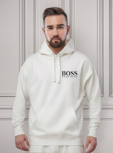 Moletom Masculino Boss Blusa Canguru Capuz E Bolso De Frio