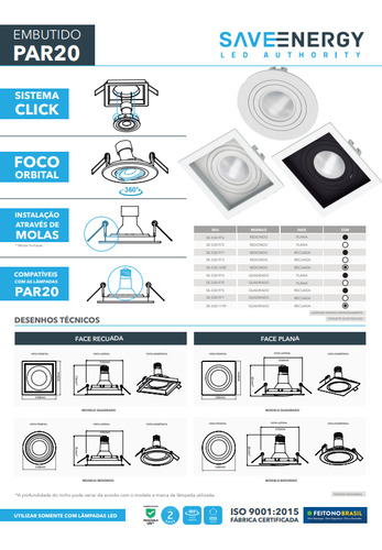 Kit 5 Spot Par20 Embutir Duplo Recuado + Lâmpadas Led 7w