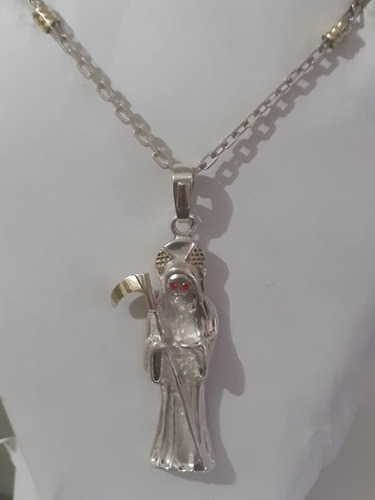 Conjunto Cadena Y Dije San La Muerte.plata 925 Y Oro 18k 