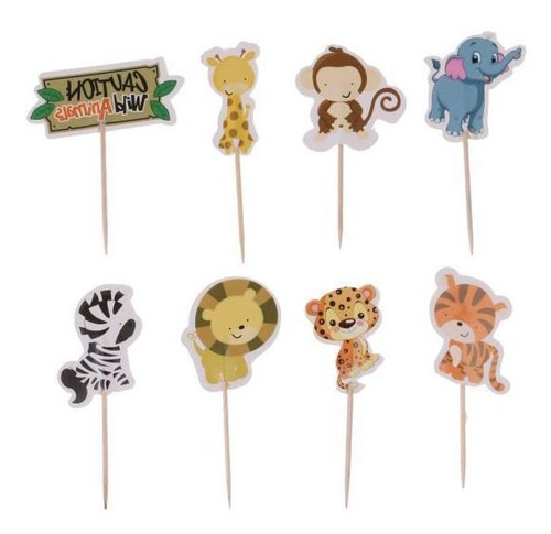 4 X 24 X Safári Na Selva Zoo Animal Toppers Cupcakes