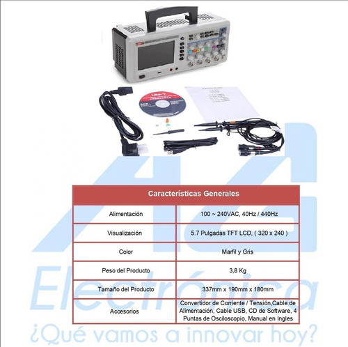 Osciloscopio 100mhz 4 Canales 2gs/s Display 5.7 Utd4104c