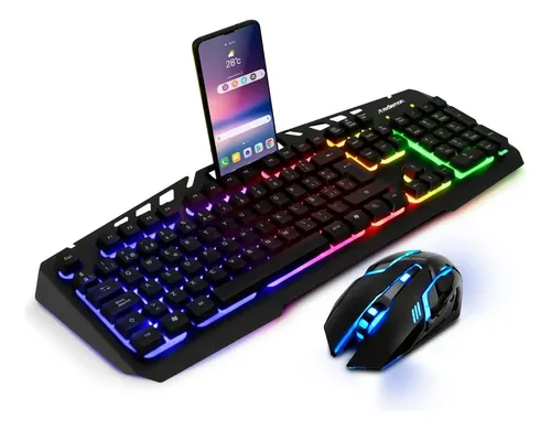 Redlemon Mouse y Teclado Gamer Alámbrico USB con Luz LED para PC Gaming, Teclado Semi Mecánico con Soporte para Celular, Mouse Gamer 4 Niveles de DPI, Kit Gamer Plug & Play Compatible con Windows