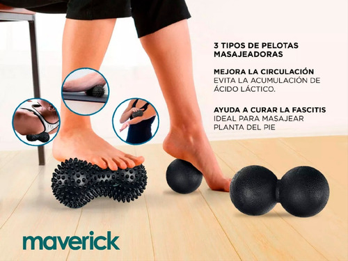 Imagen 4 de 10 de Kit Rollo Yoga + Bolas Masajeadoras Rehabilitacion Maverick