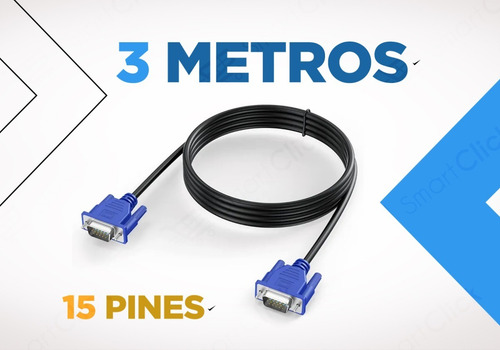 Cable Vga Monitor 3 Metros Macho Pc Con Filtro Cobre 100%
