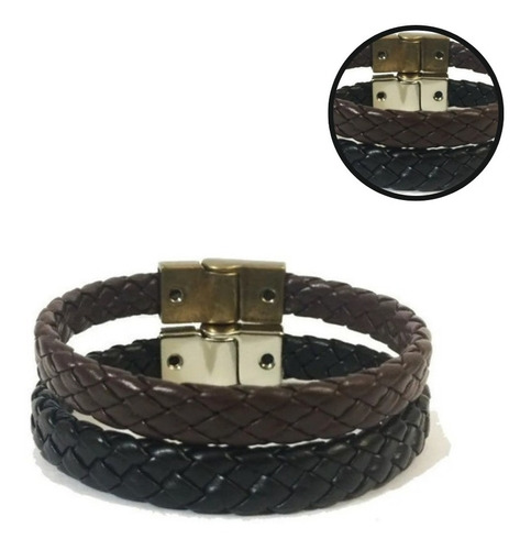 Pulseira Masculina Feminina Couro Trança Trançado Social Imã