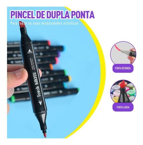 Kit Marcadores Canetinhas Ponta Dupla 24 Cores - Estojo