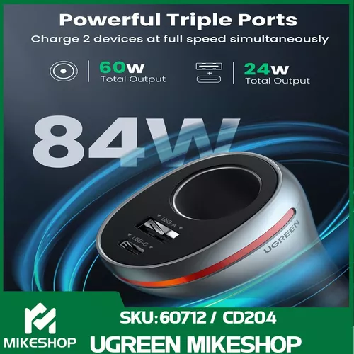 Cargador de teléfono para automóvil Ugreen 12v/24v 84w USB-A/USB-C + E -  MonkeyColor