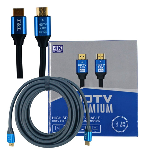 Cabo Hdmi 2.0 5 Metros 4k Blindado - Conectores 24k Gold