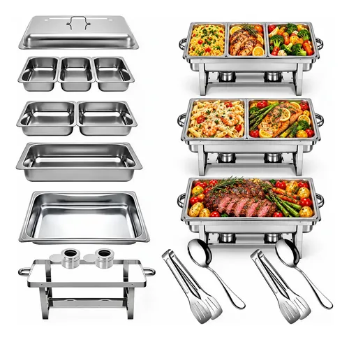 33l Rechaud Retangular De Aço Inoxidável Buffet Inox 1+2+3 0v