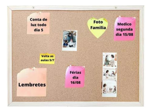 Cortiça Quadro Aviso Madeira 60x45 Cm Lembrete Para Parede