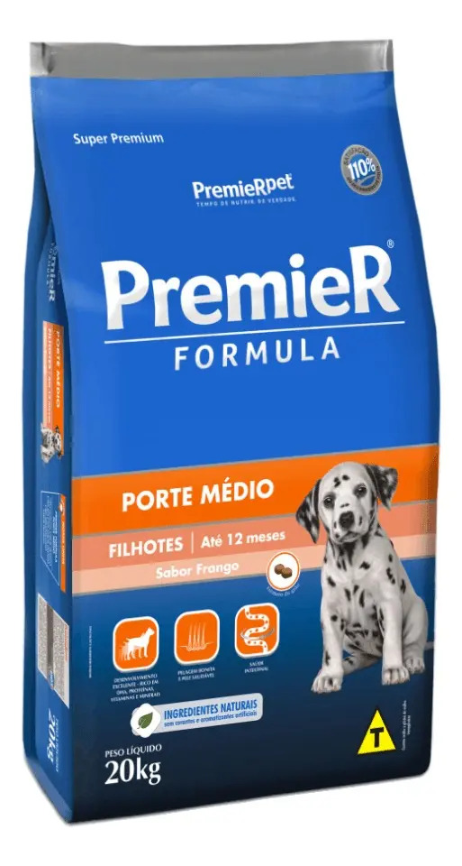 Ração Premier Cães Filhotes Porte Médio Frango 20kg Super Premium