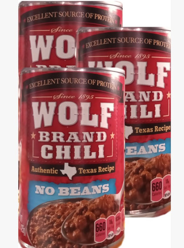 3x Wolf Brand Chili Authentic Texas Recipe No Beans