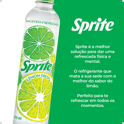 Refrigerante Sprite Lemon Fresh Limão 510ml Sem Açúcar 12un