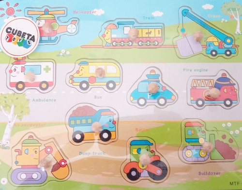 Pack De 11 Puzzles De Madera Para Niños - Letras Y Vehículos