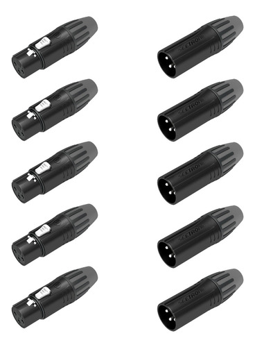 Seetronic Set De 10 Conectores Xlr Canon 3 Pin Negro