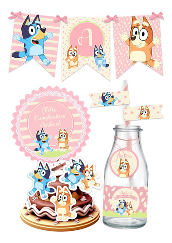 Kit Imprimible Bluey Nena Cumpleaños Decoración + Candybar