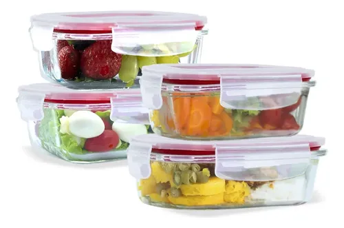 Kit 4 Potes Vidro Hermético 370ml + 640ml Marmita Papinha