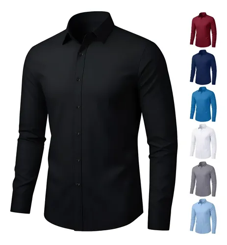 Camisa Slim Fit Manga Larga Para Hombre Casual