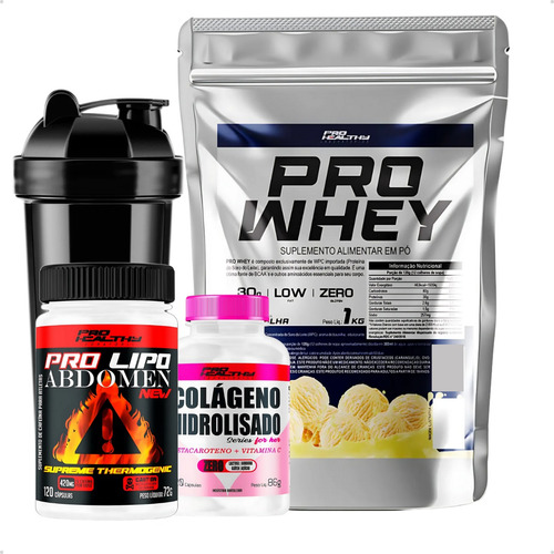 Whey Protein 1kg + Colágeno Cápsulas + Termogenico + Sabor Baunilha