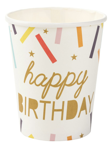 Copo De Papel Festa Happy Birthday Confete 270ml C/ 10 Unid