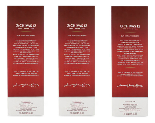 Paquete Whisky Chivas Regal 12 Años Blended Scotch 1 L X3