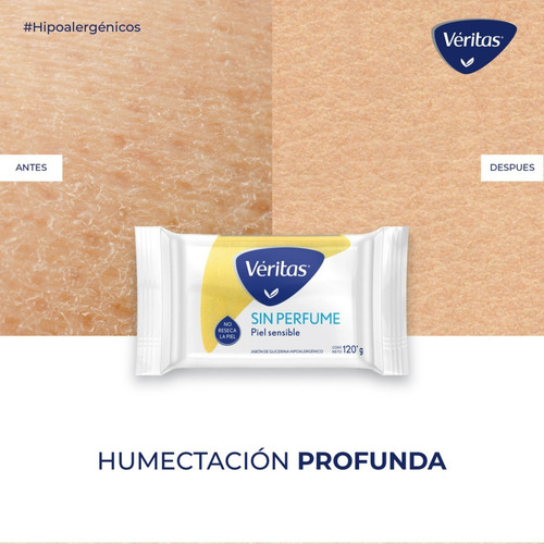 Imagen 2 de 6 de Jabon De Tocador Con Glicerina Veritas Sin Perfume X3 Und