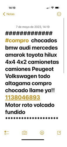 Imagen 1 de 2 de Compra De Autos Chocados Volcado Fundidos Camiones Camioneta