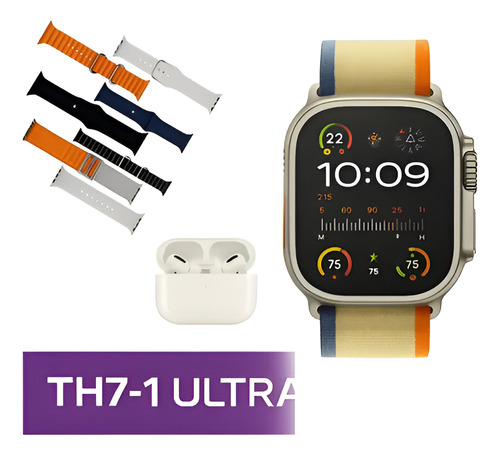 Smartwatch Th7-1 Ultra 7 Mallas + Auriculares Inalámbricos Dorado 7 Mallas 7 Mallas Negro