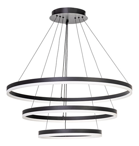 Lustre Luminária Moderno Com 3 Argolas Estrutura Preta