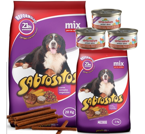 Imagen 1 de 2 de Sabrositos Mix Adultos %21 Proteína 20kg+2kg+3 Pates+snacks!