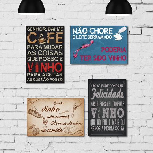 Imagem 2 de 7 de Kit 4 Placas Decorativas Mdf Vinho