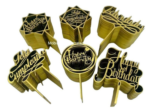 50 Topper Dorados Para Pasteles Cupcakes Fiesta Cumpleaños 