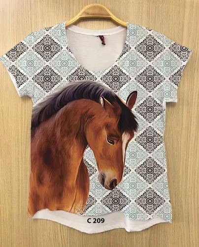 Camiseta Feminina Cavalo Marrom Frente Country Tshirt