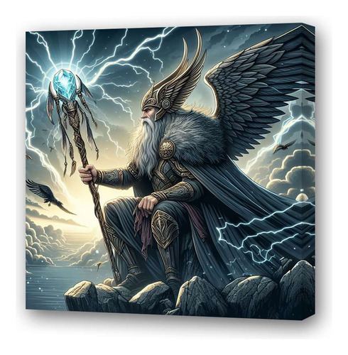 Cuadro 20x20cm Odin Sabiduría Y Guerra Dios Mitologia M4