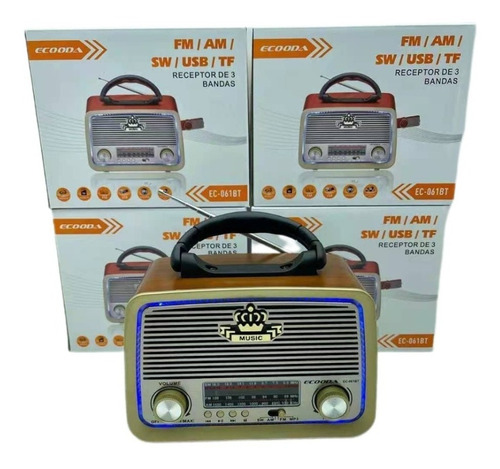 Rádio Retrô Alto Falante Fm Am Usb Tf Bluetooth Ec-061bt Cor Marrom