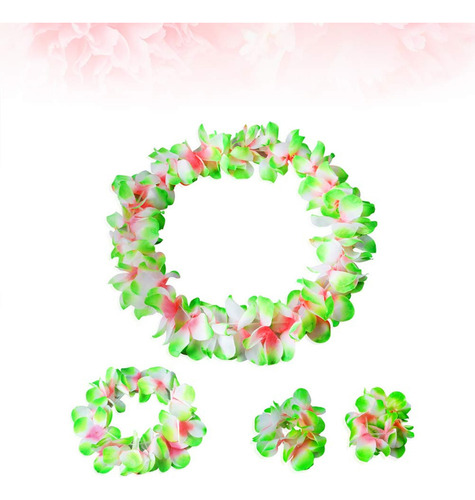 Set De Lizos De Flores Hawaianas Verdes Con Seda Rizada Mejo