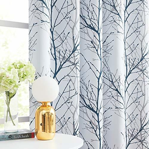 Cortinas Opacas De Árbol Azul Y Blanco Para Dormitorio, 84 P