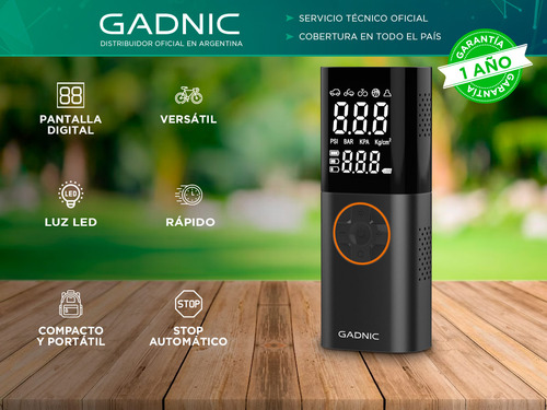 Inflador Digital Inalámbrico Gadnic Compacto Con Linterna