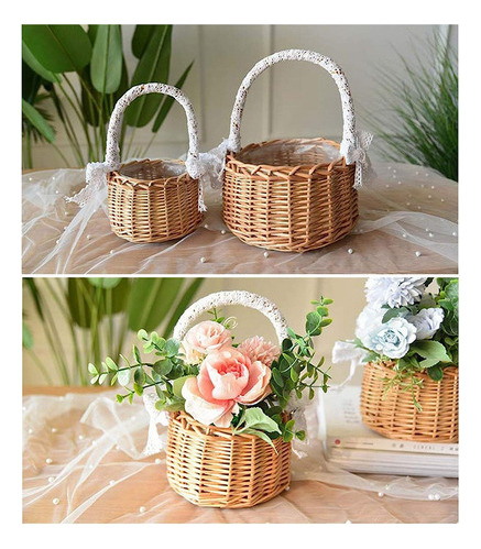 2 Cestas De Almacenamiento Tejidas Con Asa, Bolsa De Boda Pa