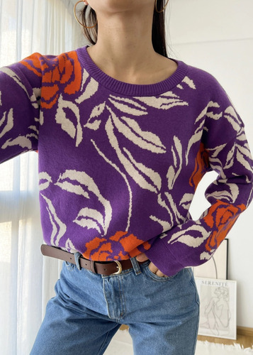 Sweater Kuwait Flores Tejido En Punto Jacquard