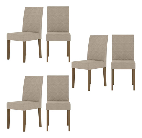 Kit De 6 Cadeiras Jade Com Tecido Em Suede Bordado