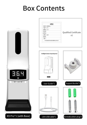 Imagen 8 de 8 de Termómetro K9 Pro Dispensador Alcohol Gel Audio Español Mult