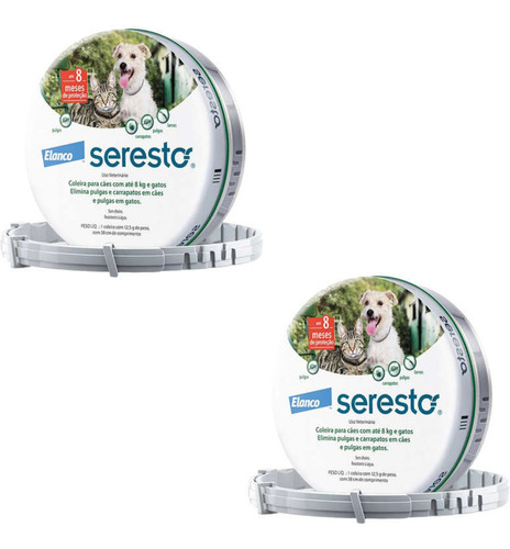 2 Coleiras Seresto Antipulga Carrapato Caes E Gatos Até 8kg