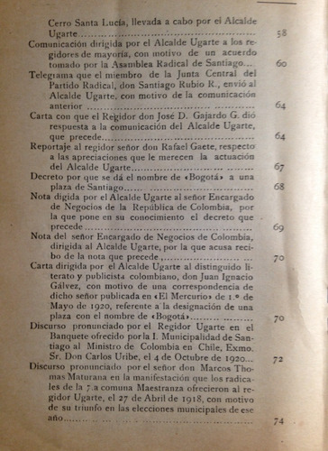Municipalidad Santiago Labor Como Alcalde 1920 (Usado)