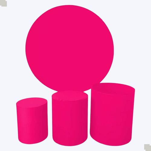 Trio Capas Mesa Cilindro Cores Lisas E Painel Diam 1,50 M Cor Rosa Neon Liso