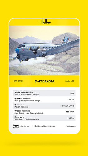 Kit Para Montar Heller C-47 Dakota 1/72 140 Peças 30372