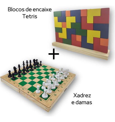 Combo Xadrez E Blocos De Encaixes Vertical Tetris