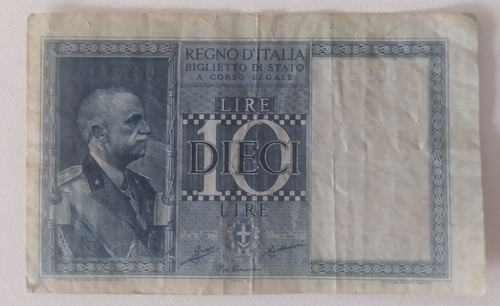 Antiguo Billete 10 Liras Italia 1935 Pick 25