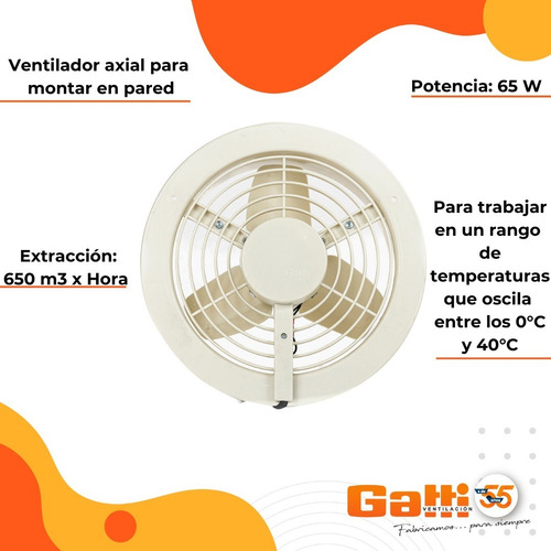 Imagen 4 de 9 de Extractor De Aire Para Baño / Cocina 25 Cm Para Pared Gatti