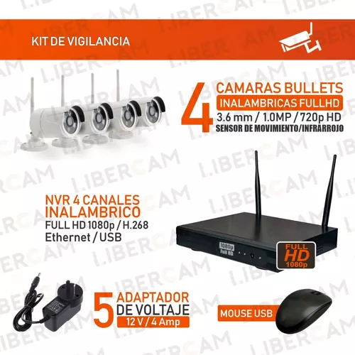 Kit Nvr Inalámbrico 4 Ch + 4 Cámaras Ip Wifi 1080P + Disco Duro